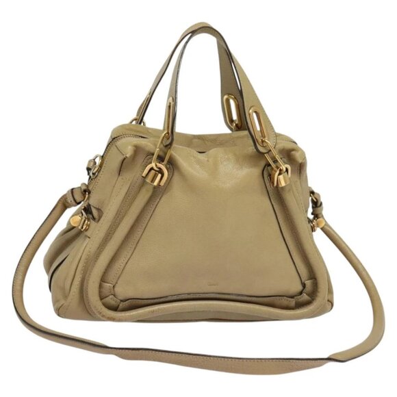 Chloe Paraty Hand Bag Leather 2way Beige Auth 117834
